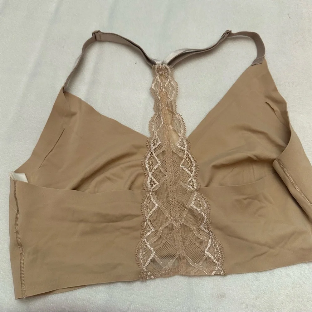 True & Co. Tan Lace Racerback nude unlined Bralette 51195